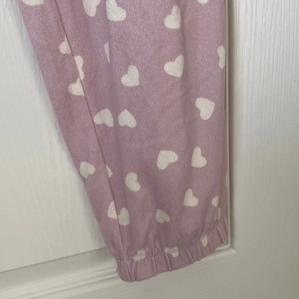 Z Supply Pink and White Heart Print Pajama Joggers